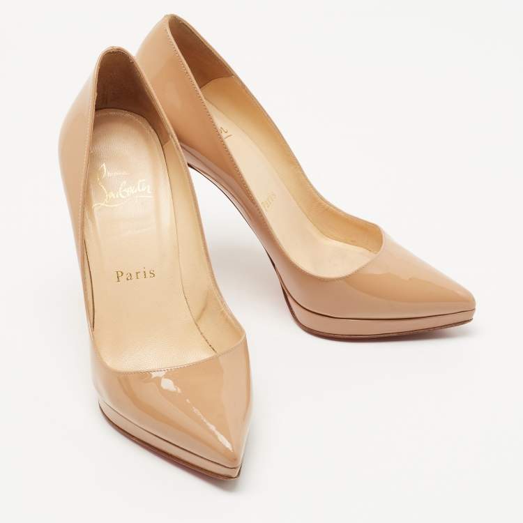 Pre Owned Christian Louboutin Beige Patent Pigalle Plato Pumps Size 35