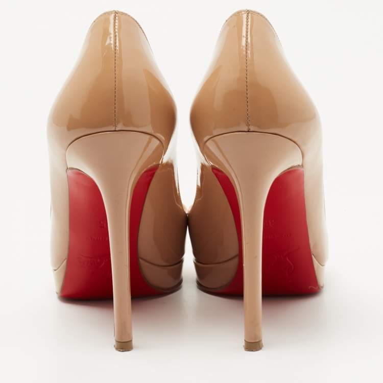 Pre Owned Christian Louboutin Beige Patent Pigalle Plato Pumps Size 35