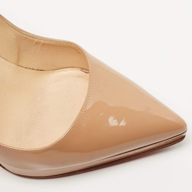 Pre Owned Christian Louboutin Beige Patent Pigalle Plato Pumps Size 35