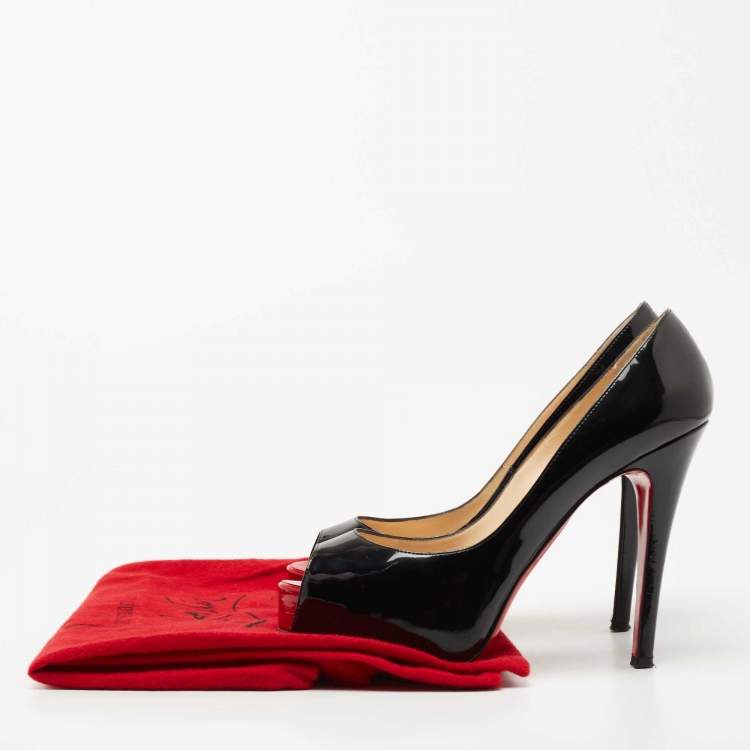 Pre Owned Christian Louboutin Black Patent Leather Very Prive Pumps Size 37.5
