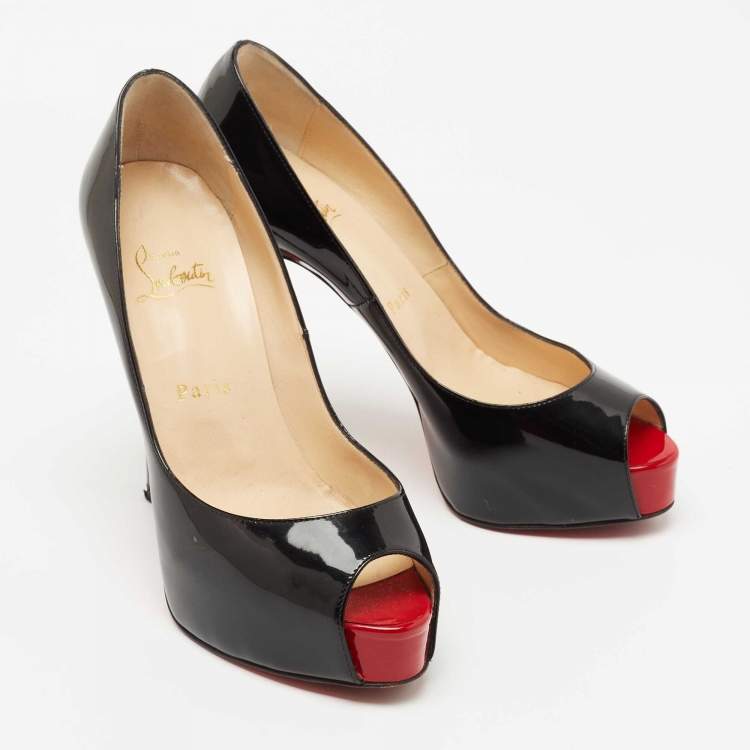 Pre Owned Christian Louboutin Black Patent Leather Very Prive Pumps Size 37.5