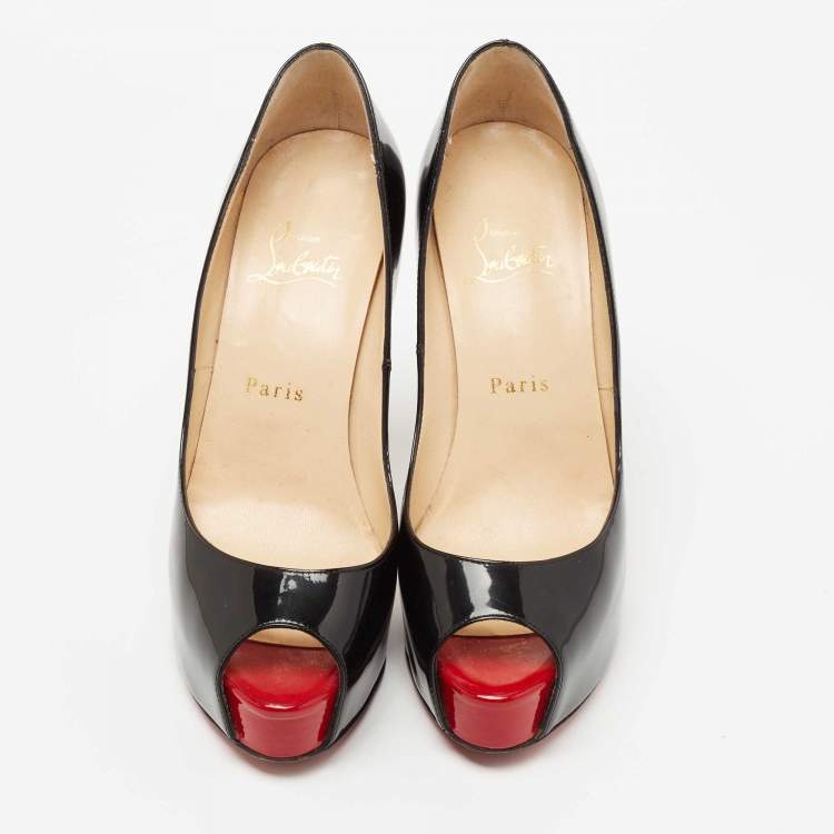 Pre Owned Christian Louboutin Black Patent Leather Very Prive Pumps Size 37.5