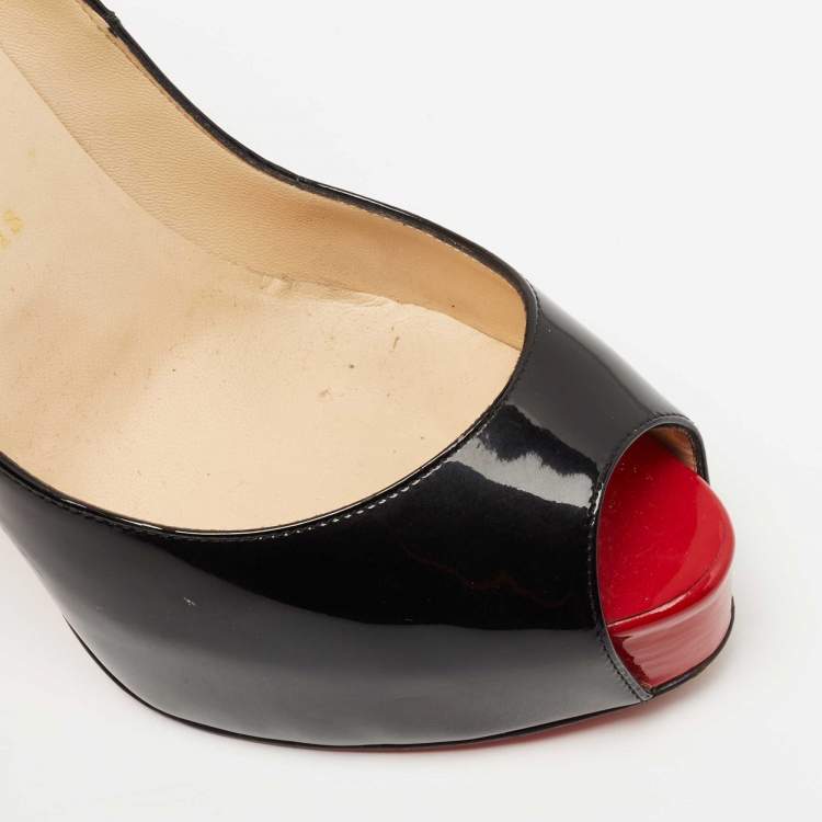 Pre Owned Christian Louboutin Black Patent Leather Very Prive Pumps Size 37.5