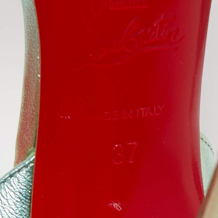 Pre Owned Christian Louboutin Iridescent Blue PVC and Leather Spikaqueen Ankle Strap Pumps Size 37