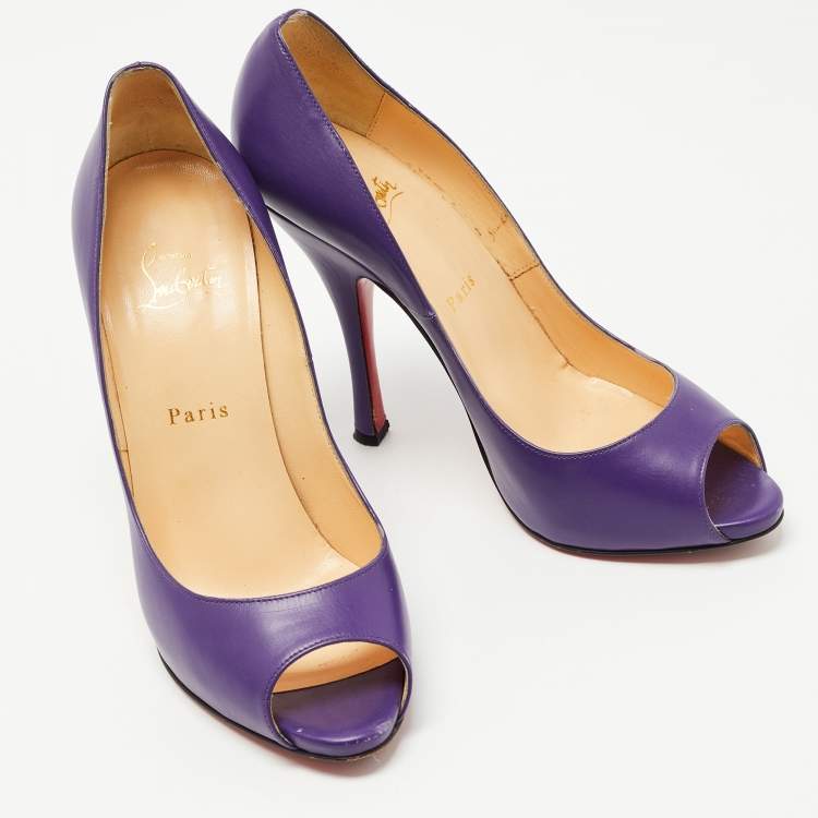 Pre Owned Christian Louboutin Purple Leather Flo Peep Toe Pumps Size 39.5