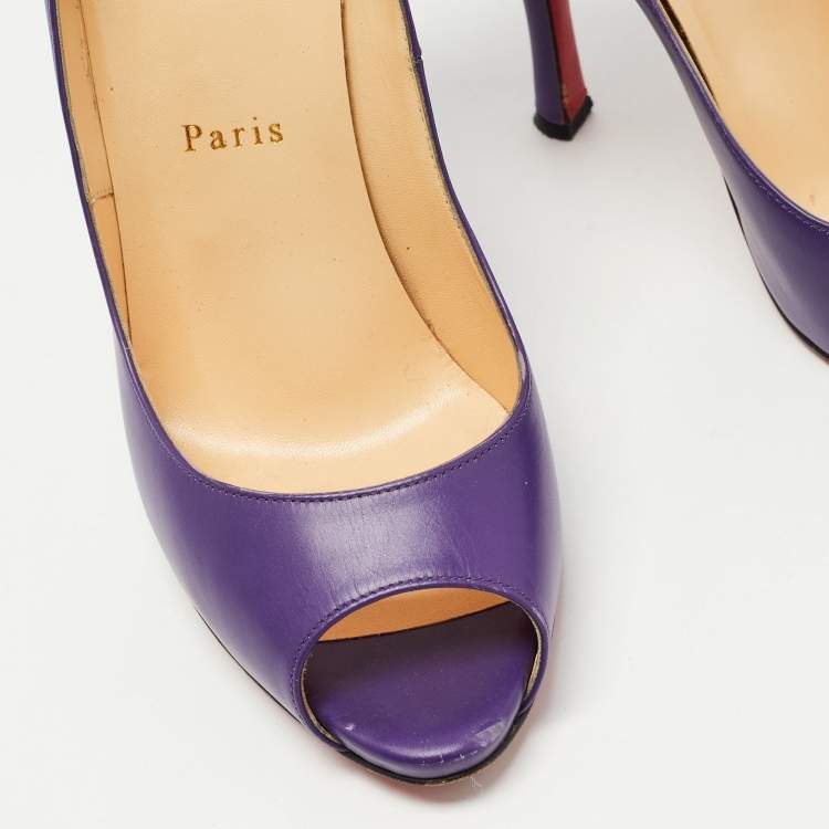 Pre Owned Christian Louboutin Purple Leather Flo Peep Toe Pumps Size 39.5