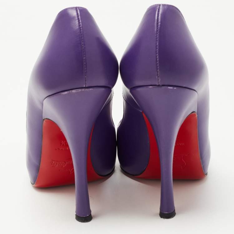 Pre Owned Christian Louboutin Purple Leather Flo Peep Toe Pumps Size 39.5