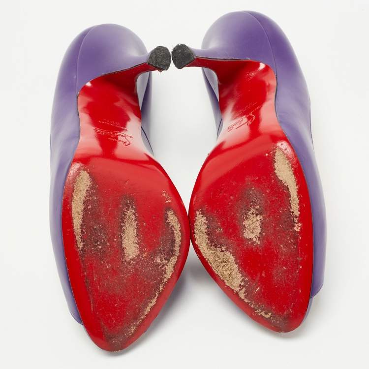 Pre Owned Christian Louboutin Purple Leather Flo Peep Toe Pumps Size 39.5