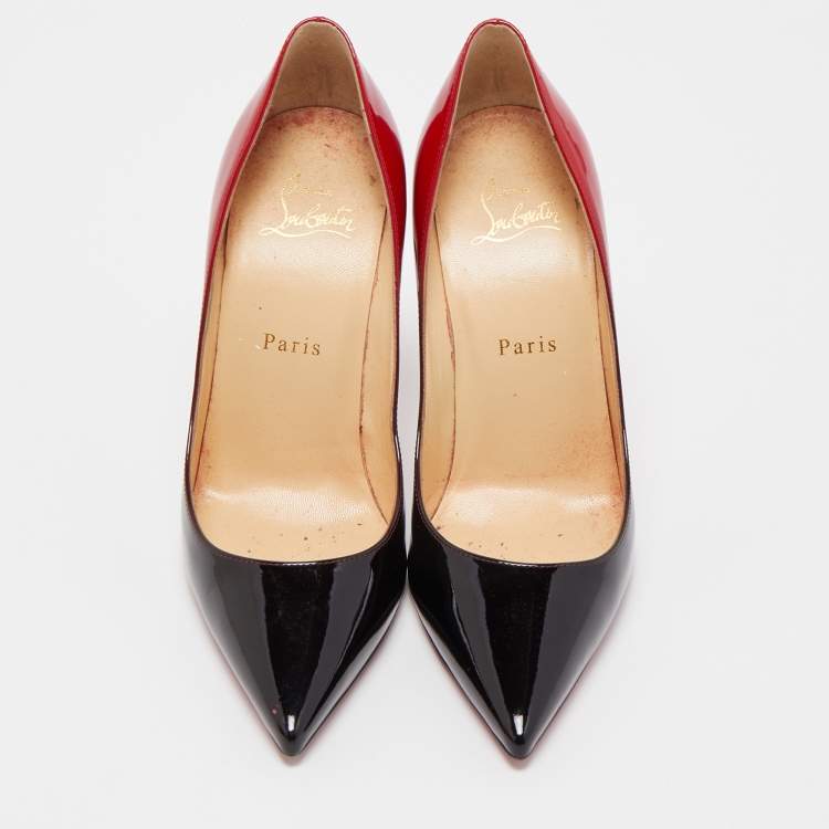 Pre Owned Christian Louboutin Two Tone Patent Leather Kate Pumps Size 37.5