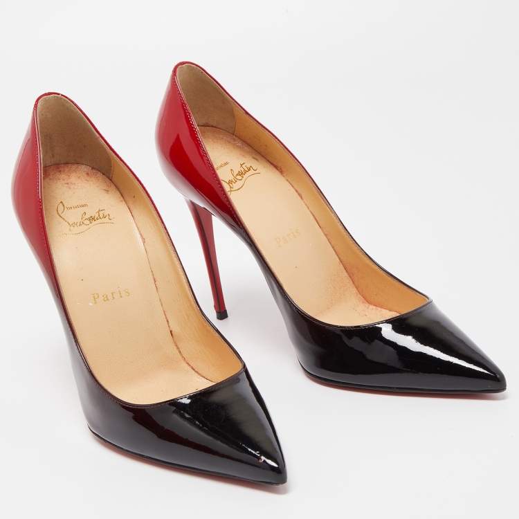 Pre Owned Christian Louboutin Two Tone Patent Leather Kate Pumps Size 37.5