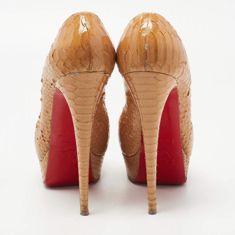 Pre Owned Christian Louboutin Tan Python Lady Peep Pumps Size 40.5
