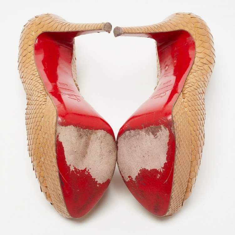 Pre Owned Christian Louboutin Tan Python Lady Peep Pumps Size 40.5