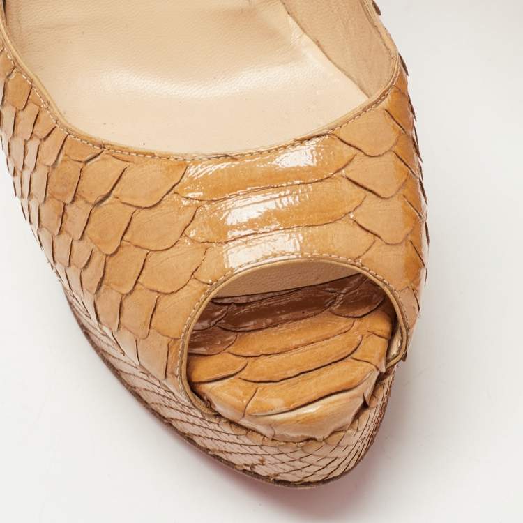 Pre Owned Christian Louboutin Tan Python Lady Peep Pumps Size 40.5