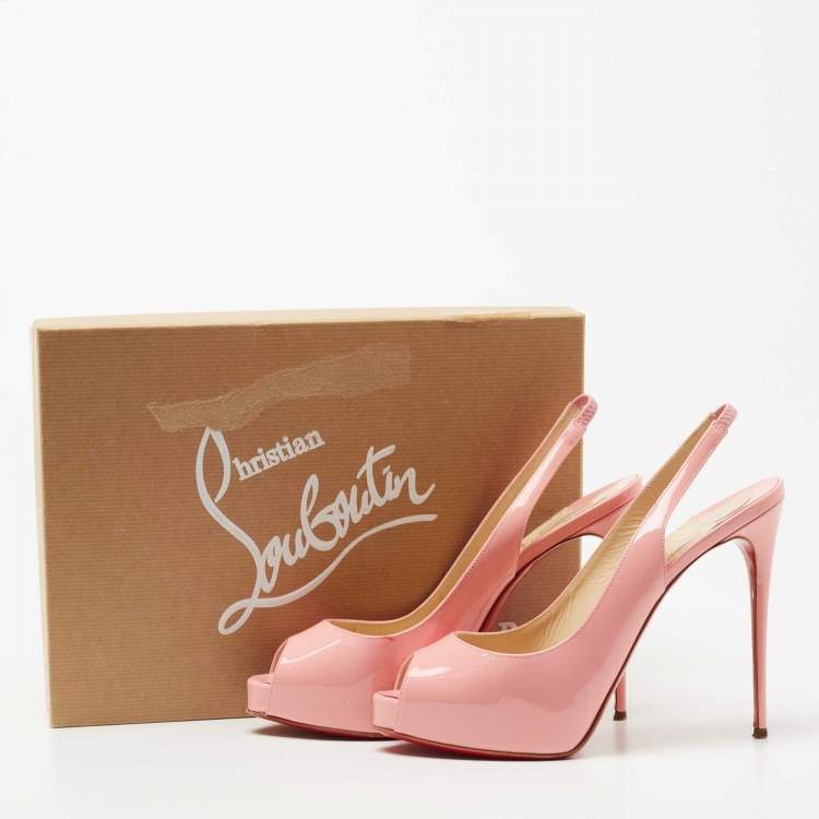 Pre Owned Christian Louboutin Pink Patent Leather Private Number Slingback Pumps Size 38.5