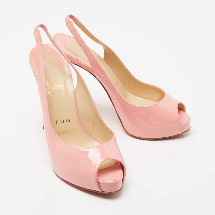 Pre Owned Christian Louboutin Pink Patent Leather Private Number Slingback Pumps Size 38.5