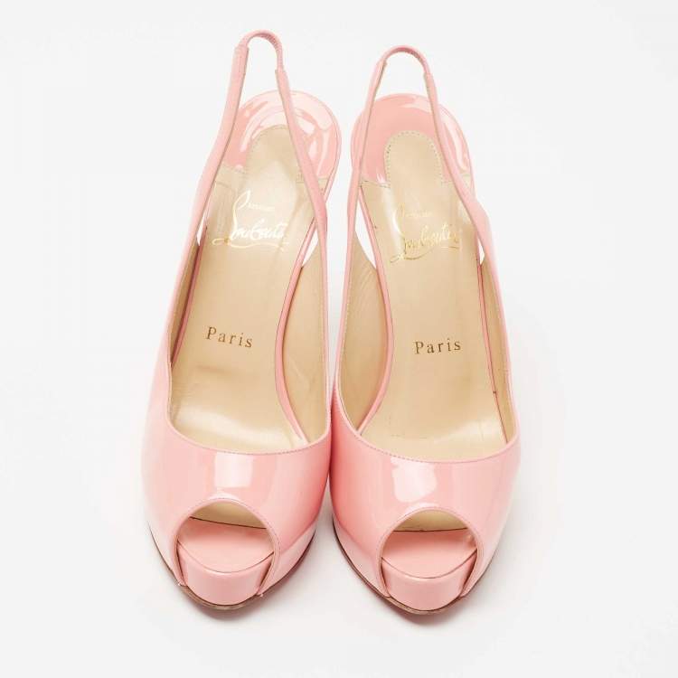 Pre Owned Christian Louboutin Pink Patent Leather Private Number Slingback Pumps Size 38.5