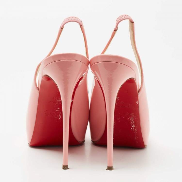 Pre Owned Christian Louboutin Pink Patent Leather Private Number Slingback Pumps Size 38.5