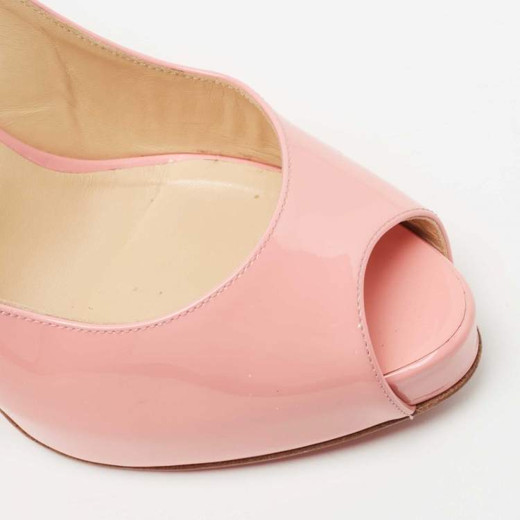 Pre Owned Christian Louboutin Pink Patent Leather Private Number Slingback Pumps Size 38.5