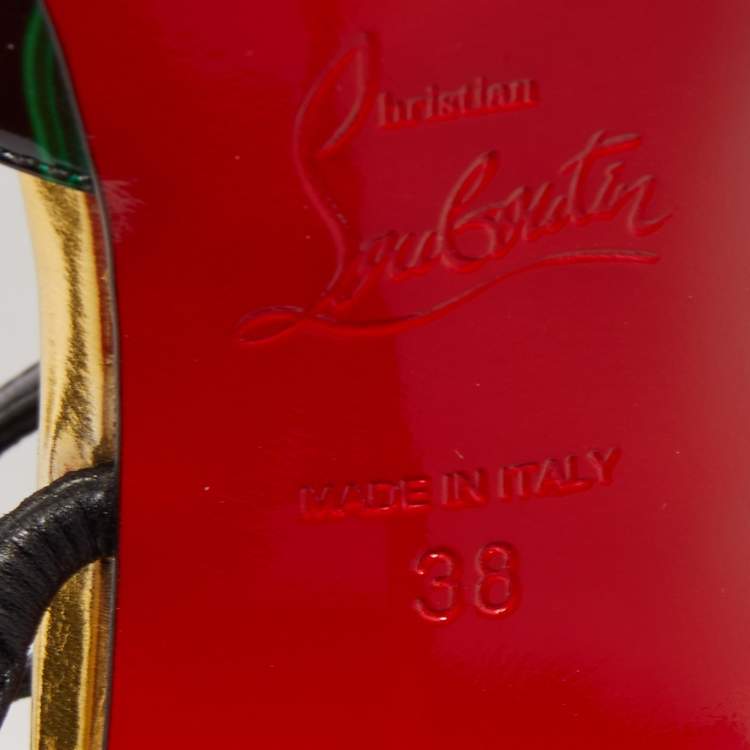 Pre Owned Christian Louboutin Green/Black Swirl Print Patent Leather and Suede Suzannia Pumps Size 38