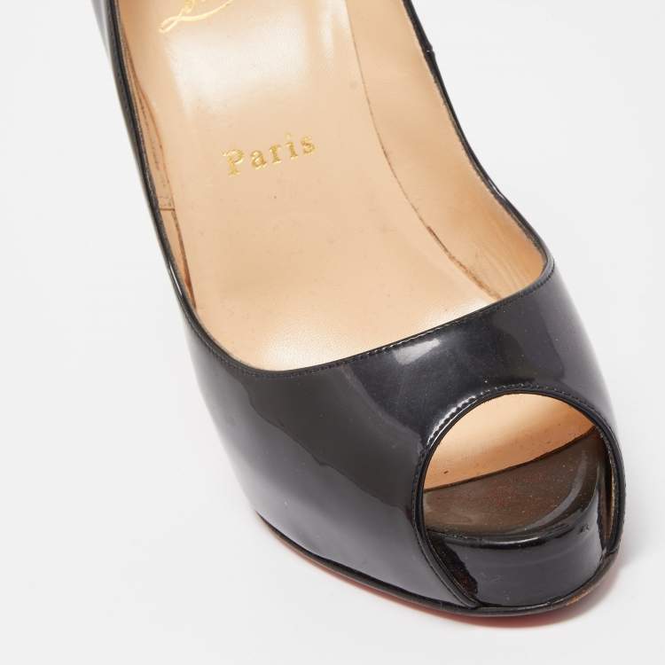 Pre Owned Christian Louboutin Black Patent Lady Peep Pumps Size 38