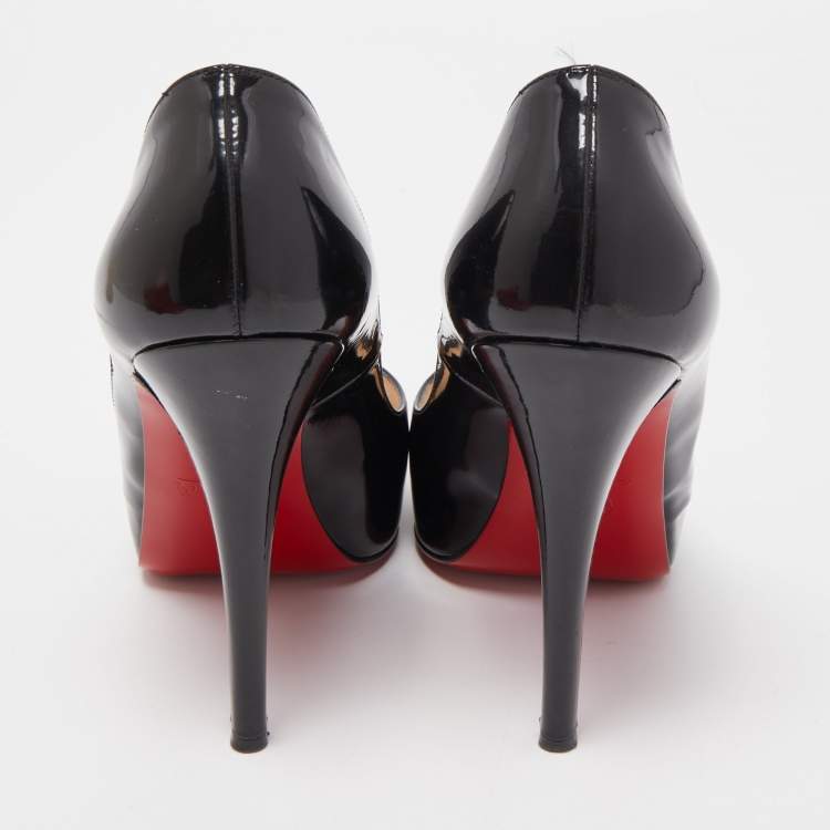 Pre Owned Christian Louboutin Black Patent Lady Peep Pumps Size 38