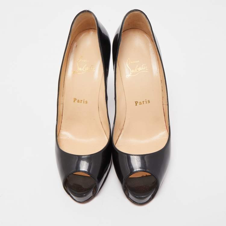Pre Owned Christian Louboutin Black Patent Lady Peep Pumps Size 38