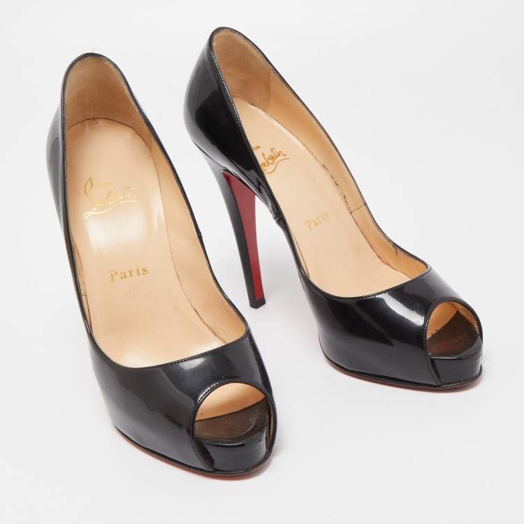 Pre Owned Christian Louboutin Black Patent Lady Peep Pumps Size 38