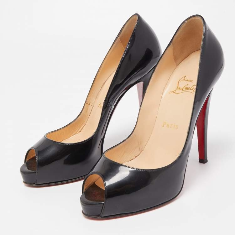 Pre Owned Christian Louboutin Black Patent Lady Peep Pumps Size 38