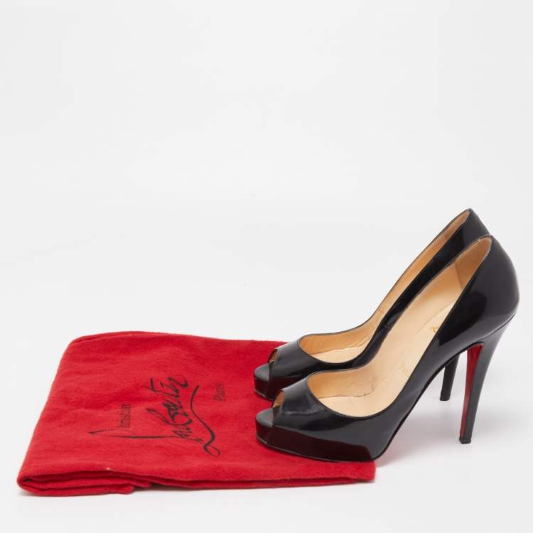 Pre Owned Christian Louboutin Black Patent Lady Peep Pumps Size 38