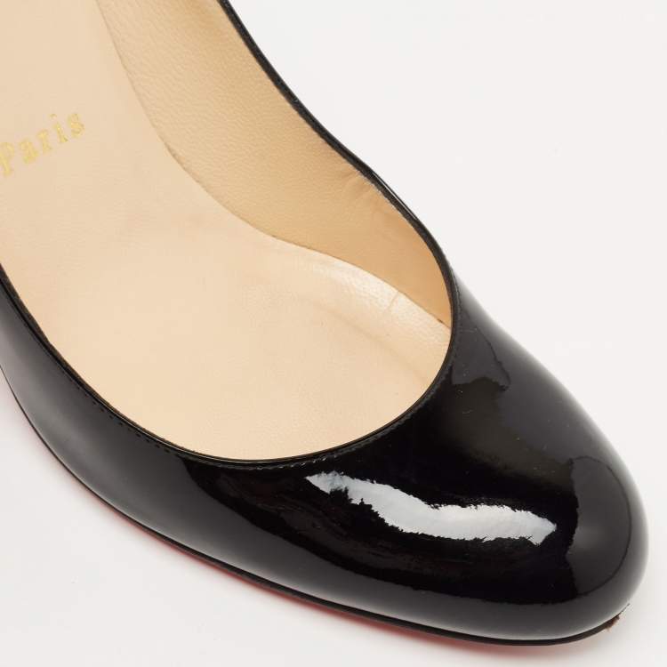 Pre Owned Christian Louboutin Black Patent Leather Simple Pumps Size 38