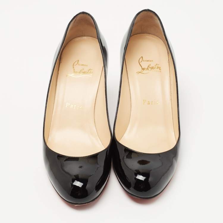 Pre Owned Christian Louboutin Black Patent Leather Simple Pumps Size 38