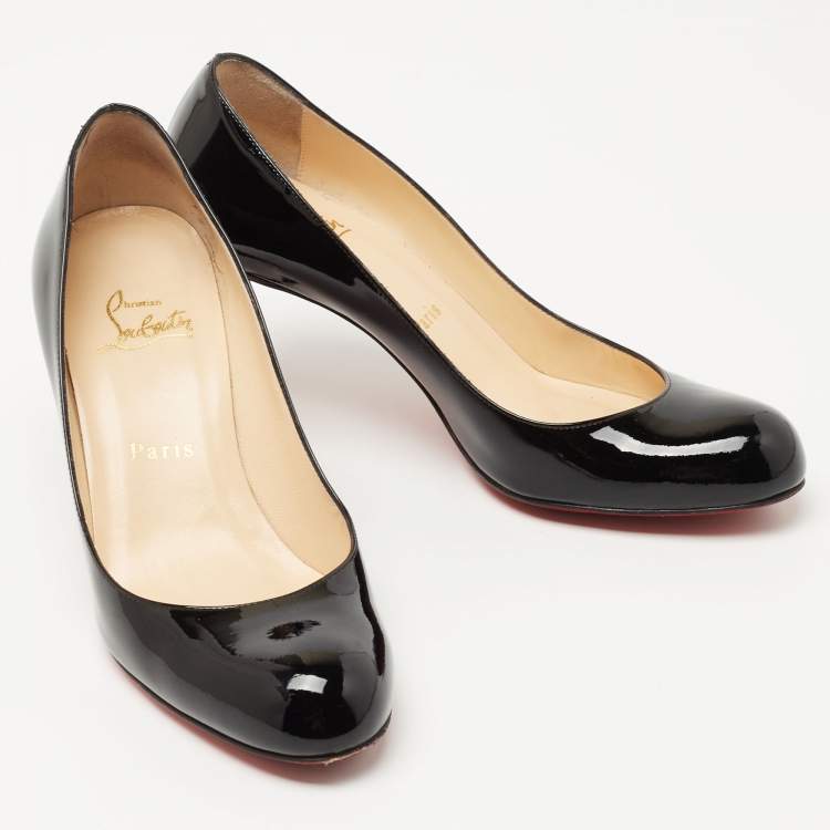 Pre Owned Christian Louboutin Black Patent Leather Simple Pumps Size 38