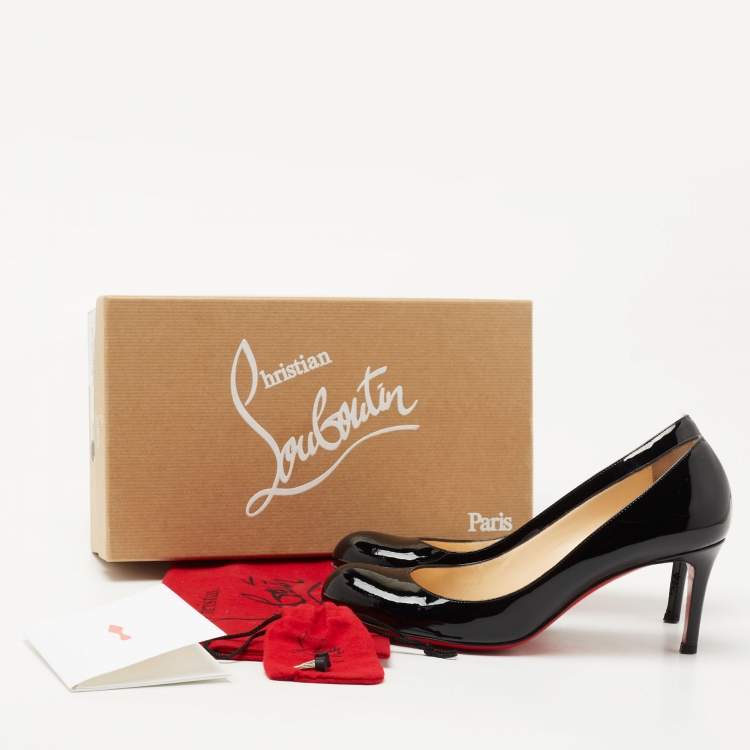 Pre Owned Christian Louboutin Black Patent Leather Simple Pumps Size 38