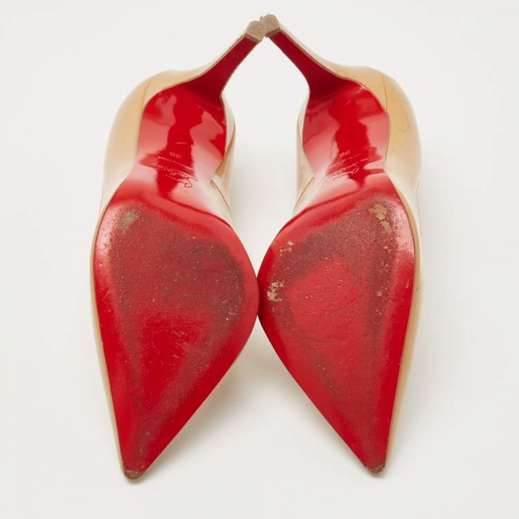 Pre Owned Christian Louboutin Beige Patent Pigalle Pumps Size 39