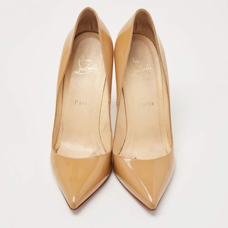 Pre Owned Christian Louboutin Beige Patent Pigalle Pumps Size 39