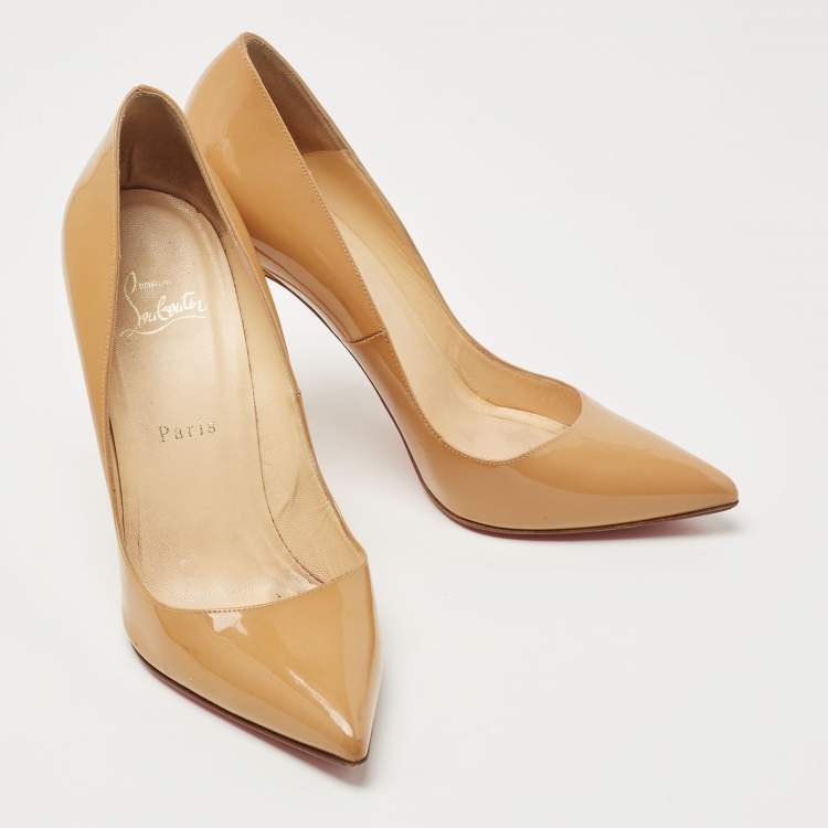 Pre Owned Christian Louboutin Beige Patent Pigalle Pumps Size 39