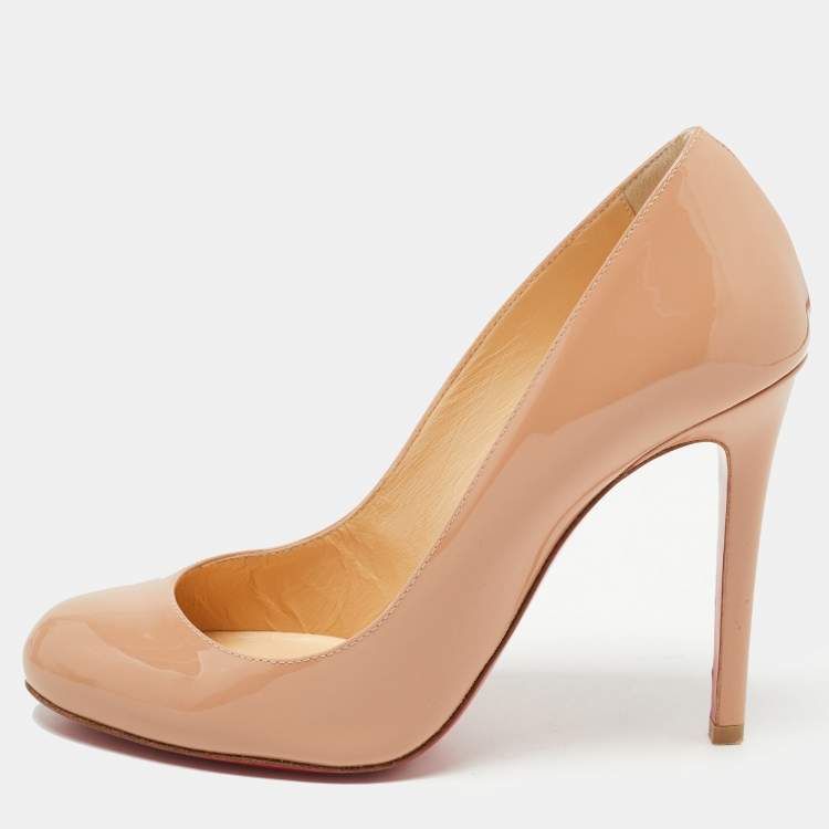 Pre Owned Christian Louboutin Beige Patent Leather Ron Ron Pumps Size 37