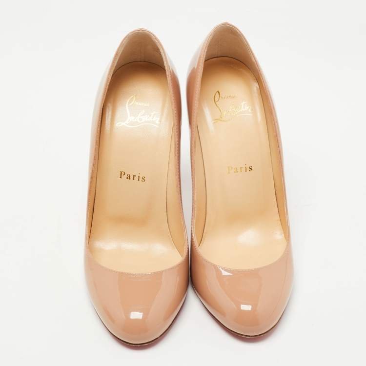 Pre Owned Christian Louboutin Beige Patent Leather Ron Ron Pumps Size 37