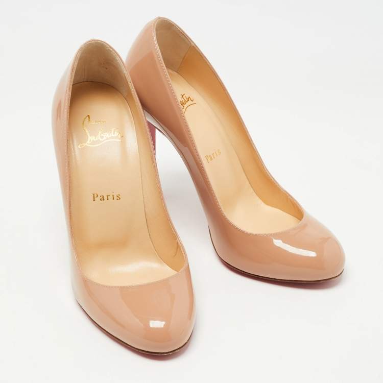 Pre Owned Christian Louboutin Beige Patent Leather Ron Ron Pumps Size 37