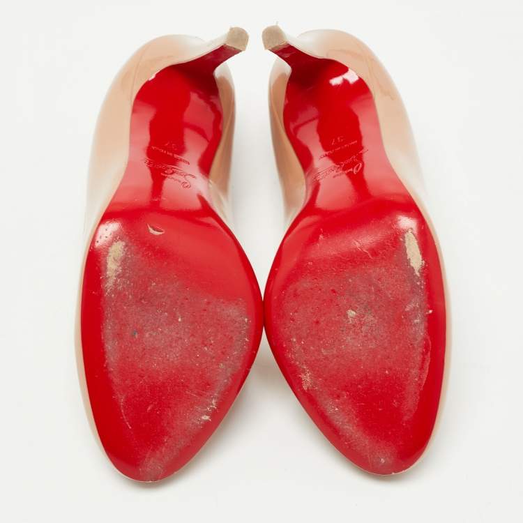 Pre Owned Christian Louboutin Beige Patent Leather Ron Ron Pumps Size 37