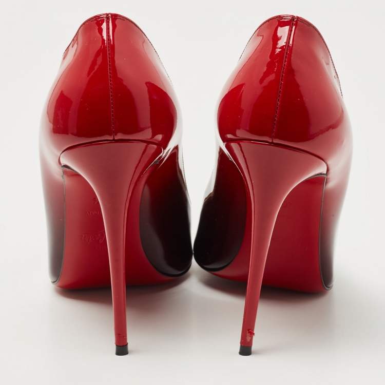 Pre Owned Christian Louboutin Black/Red Patent Leather Kate Pumps Size 40.5