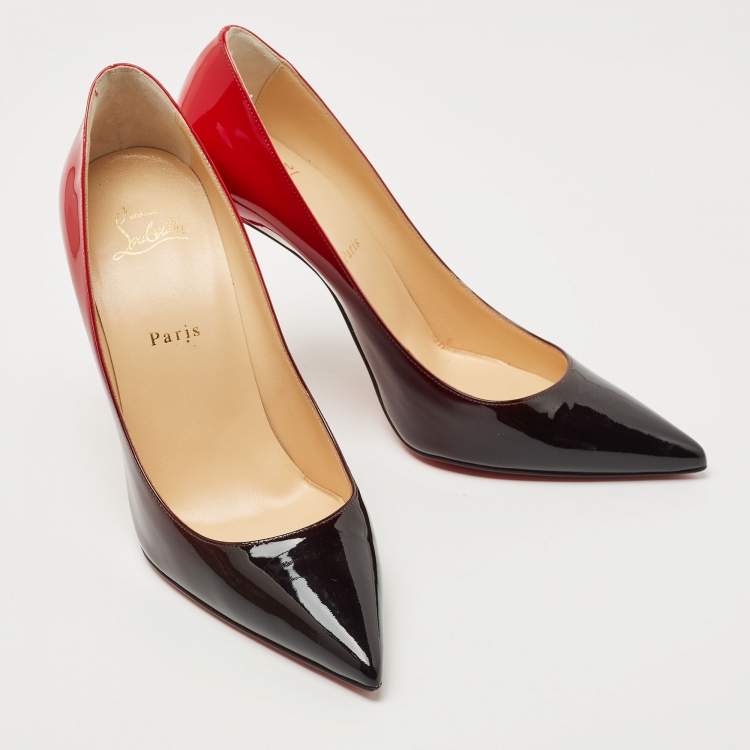 Pre Owned Christian Louboutin Black/Red Patent Leather Kate Pumps Size 40.5