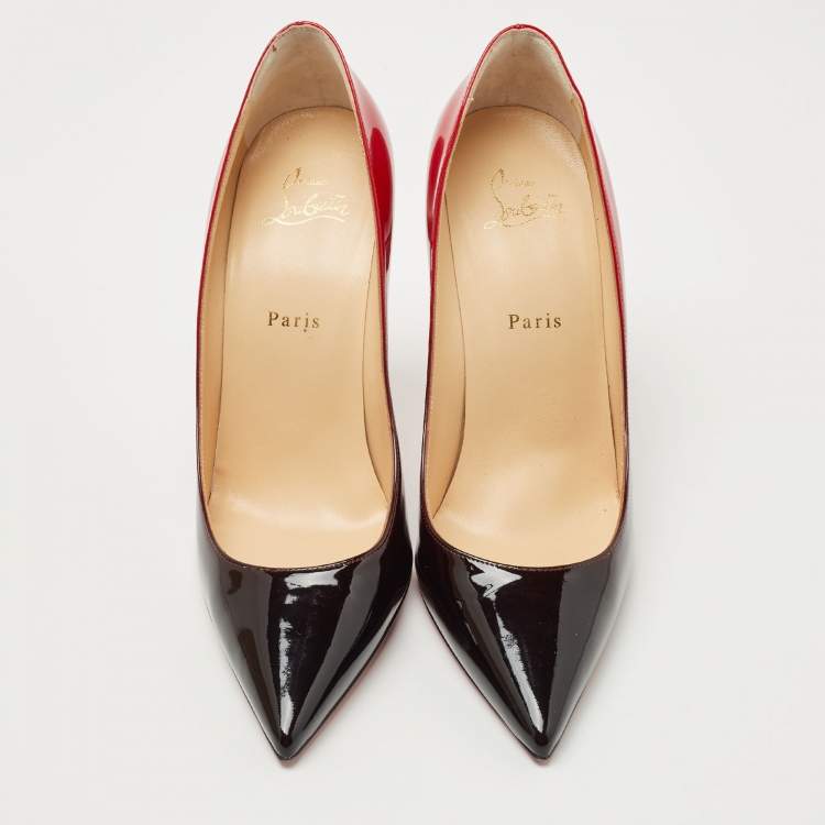 Pre Owned Christian Louboutin Black/Red Patent Leather Kate Pumps Size 40.5