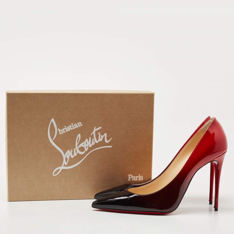 Pre Owned Christian Louboutin Black/Red Patent Leather Kate Pumps Size 40.5