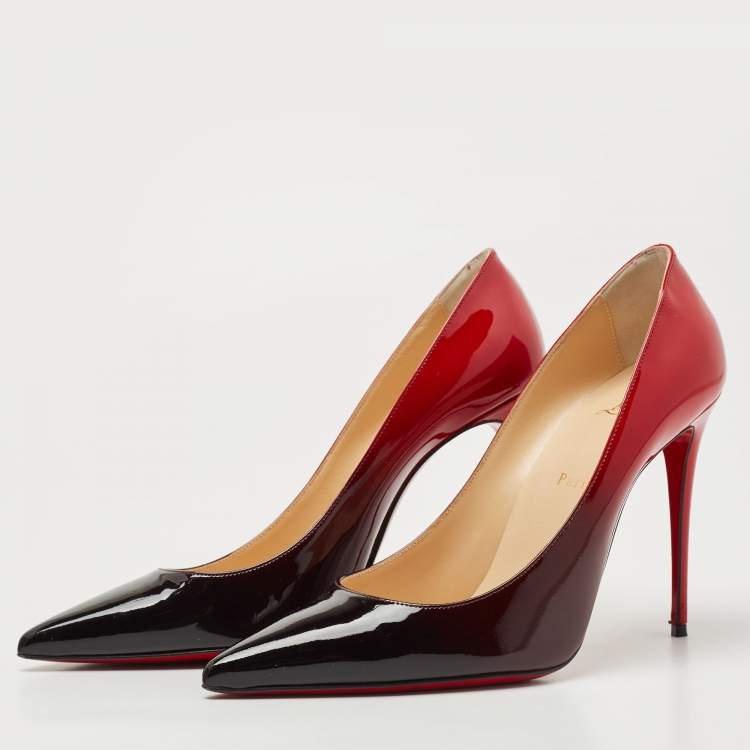 Pre Owned Christian Louboutin Black/Red Patent Leather Kate Pumps Size 40.5