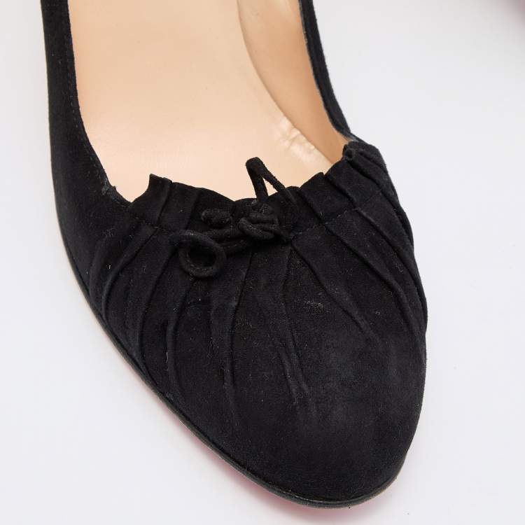 Pre Owned Christian Louboutin Black Suede Bow Round Toe Pumps Size 41.5