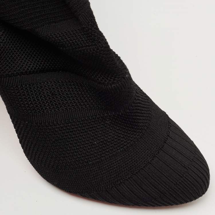 Pre Owned Christian Louboutin Black Knit Fabric Cheminetta Sock Thigh High Boots Size 38