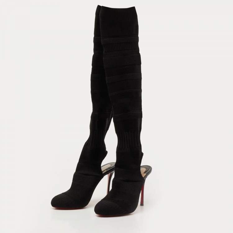Christian Louboutin Black Knit Fabric Cheminetta Sock Thigh High Boots 38 Christian Louboutin | TLC