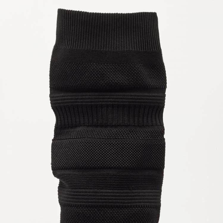 Pre Owned Christian Louboutin Black Knit Fabric Cheminetta Sock Thigh High Boots Size 38