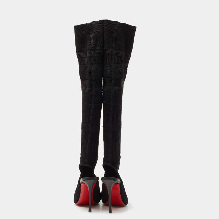 Pre Owned Christian Louboutin Black Knit Fabric Cheminetta Sock Thigh High Boots Size 38